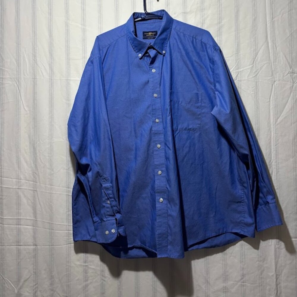 CLUB ROOM Mens Blue Wrinkle Resistant Button Down Dress Shirt Size 17.5-34/35